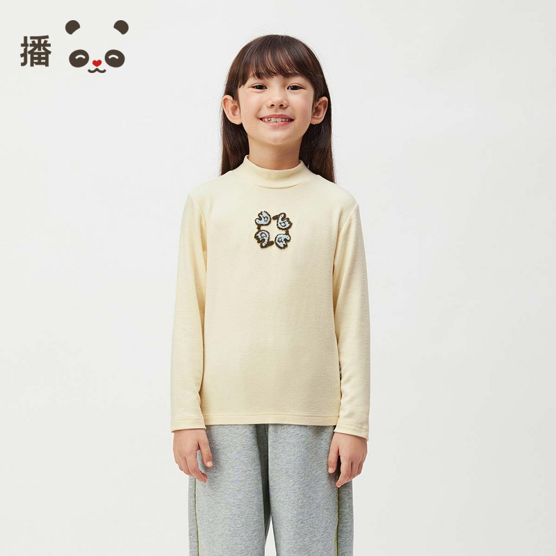 播broadcute童装2025秋冬新款男女童卡通印花显质感半高领上衣