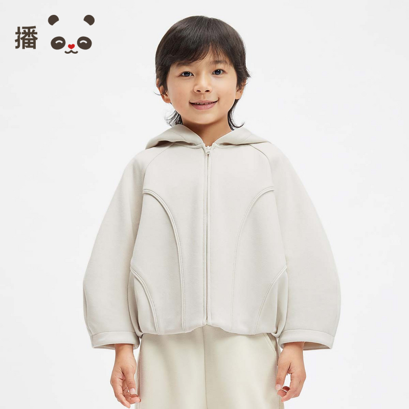 播broadcute童装2025秋季新款男女童纯色时尚百搭连帽外套上衣