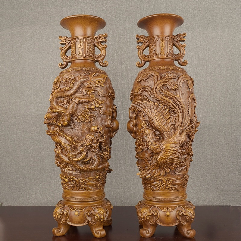 龙凤呈祥花瓶一对摆件工艺品客厅办公室前台装饰品