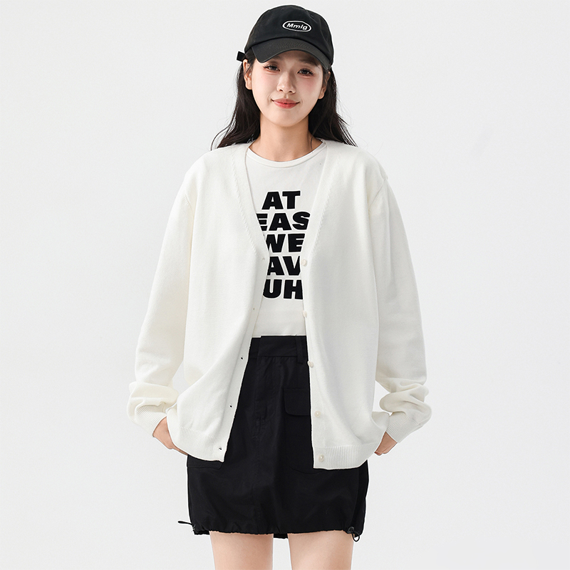 CABE CABE运动白色时尚休闲百搭春季宽松春秋长袖针织情侣开衫