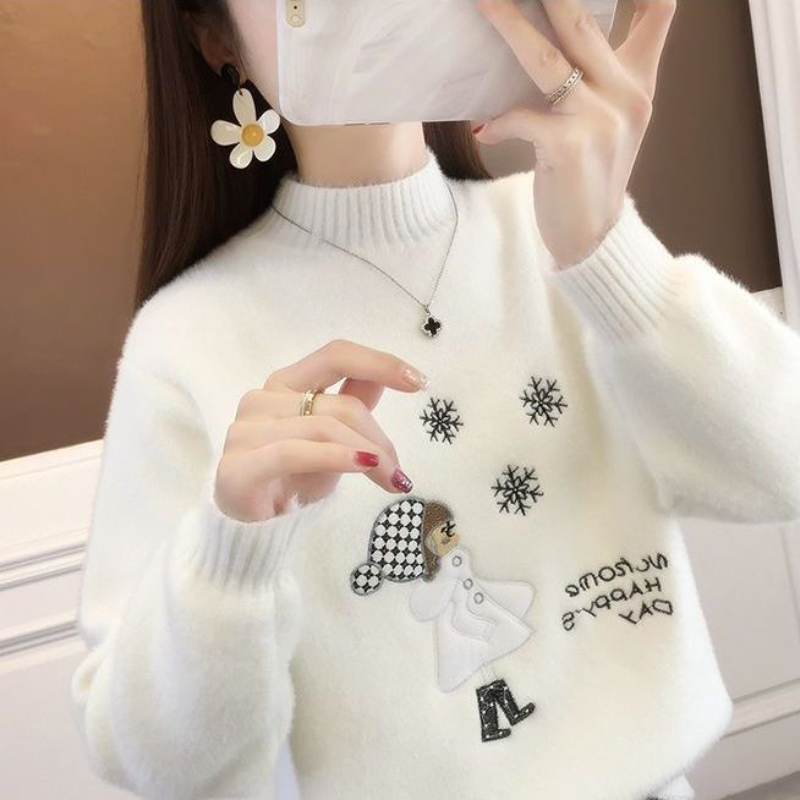 高中生毛衣女2025新款秋冬洋气加厚仿水貂绒初中学生上衣外穿内搭