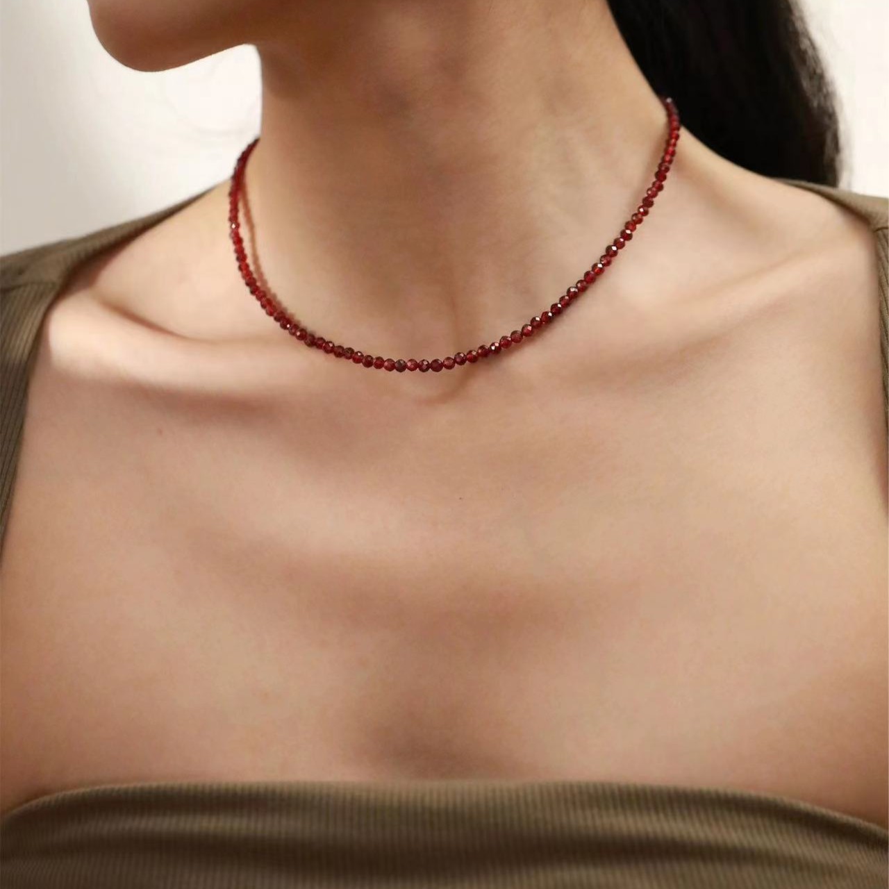 链子925银 天然榴项链女小众时尚气质N14092