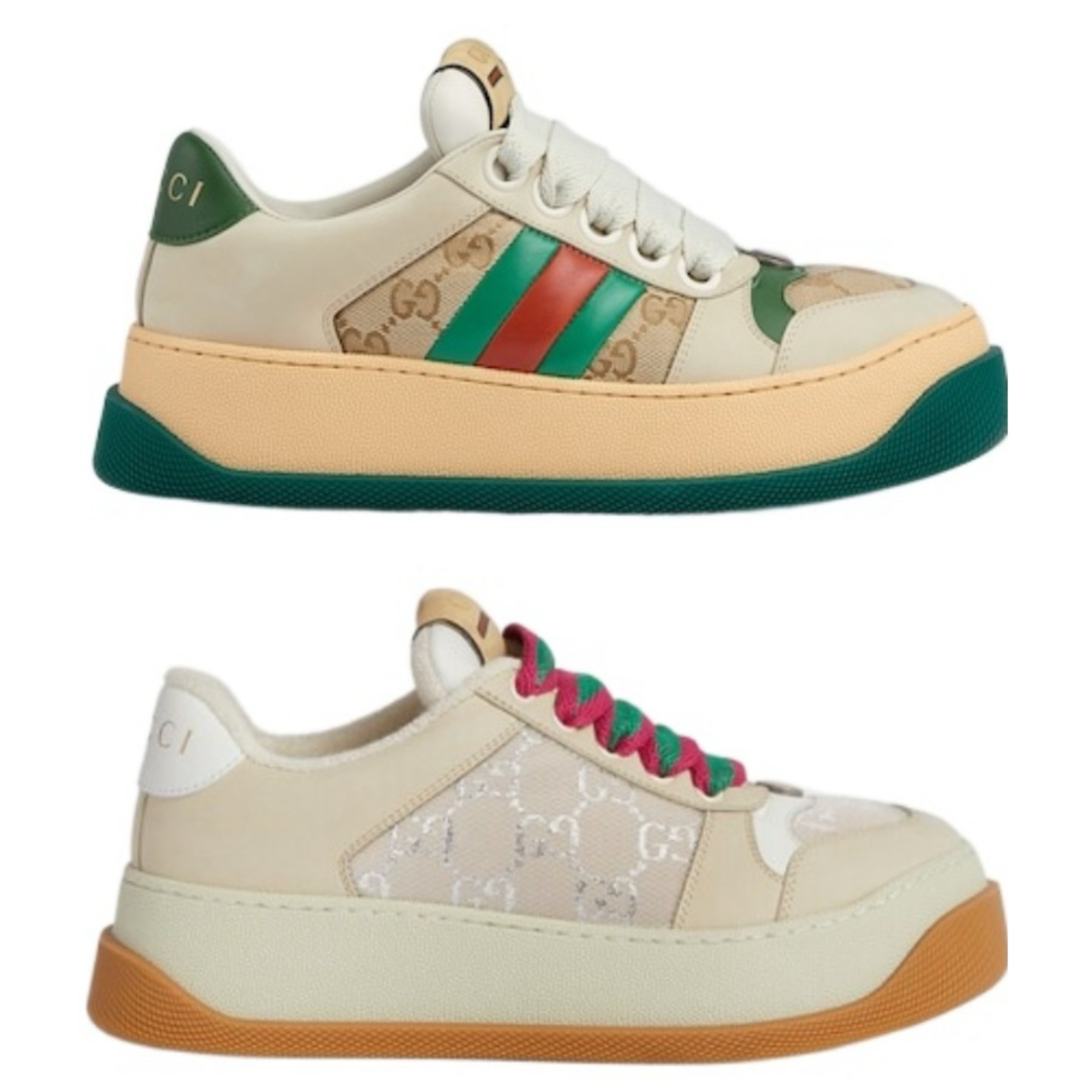 未使用 GUCCI/古驰 双G织带拼色厚底男女同款胖丁面包鞋