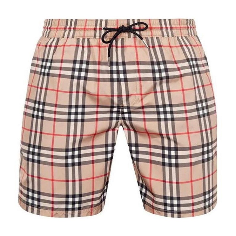 全新未使用 BURBERRY/博柏利 卡其色经典格纹侧边条纹男士短裤