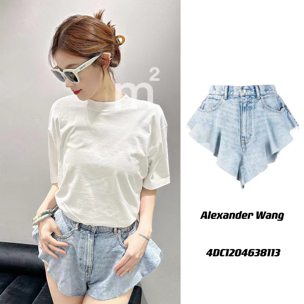 未使用 ALEXANDER WANG aw 荷叶花不规则女士牛仔布高腰短裤