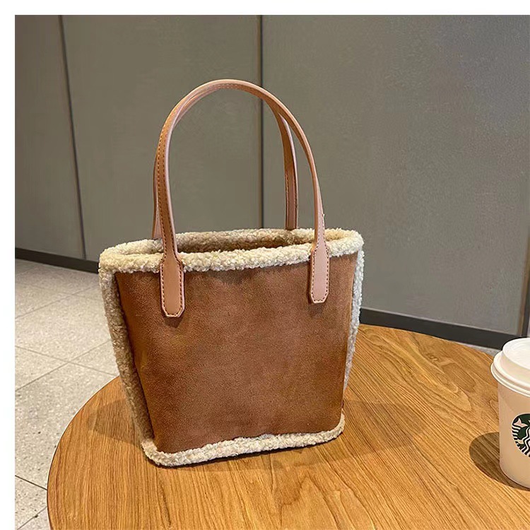 秋冬新款毛绒包大容量女包绒面磨砂手提包羊羔毛托特包水桶子母包