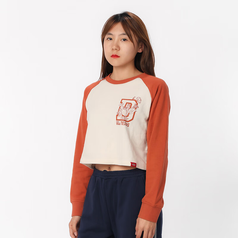 dickies卫衣 女式印花短款插肩袖毛圈布舒适圆领卫衣 DK0A87CM