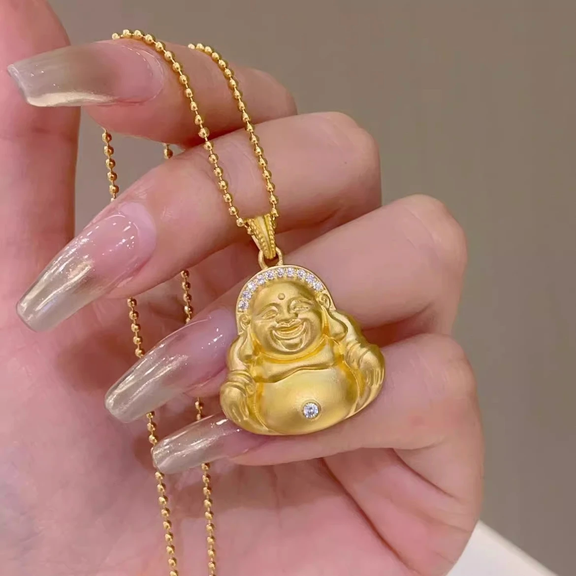 钛钢项链 新中式不掉色百搭大肚佛公吊坠男女同款锁骨链礼物挂坠