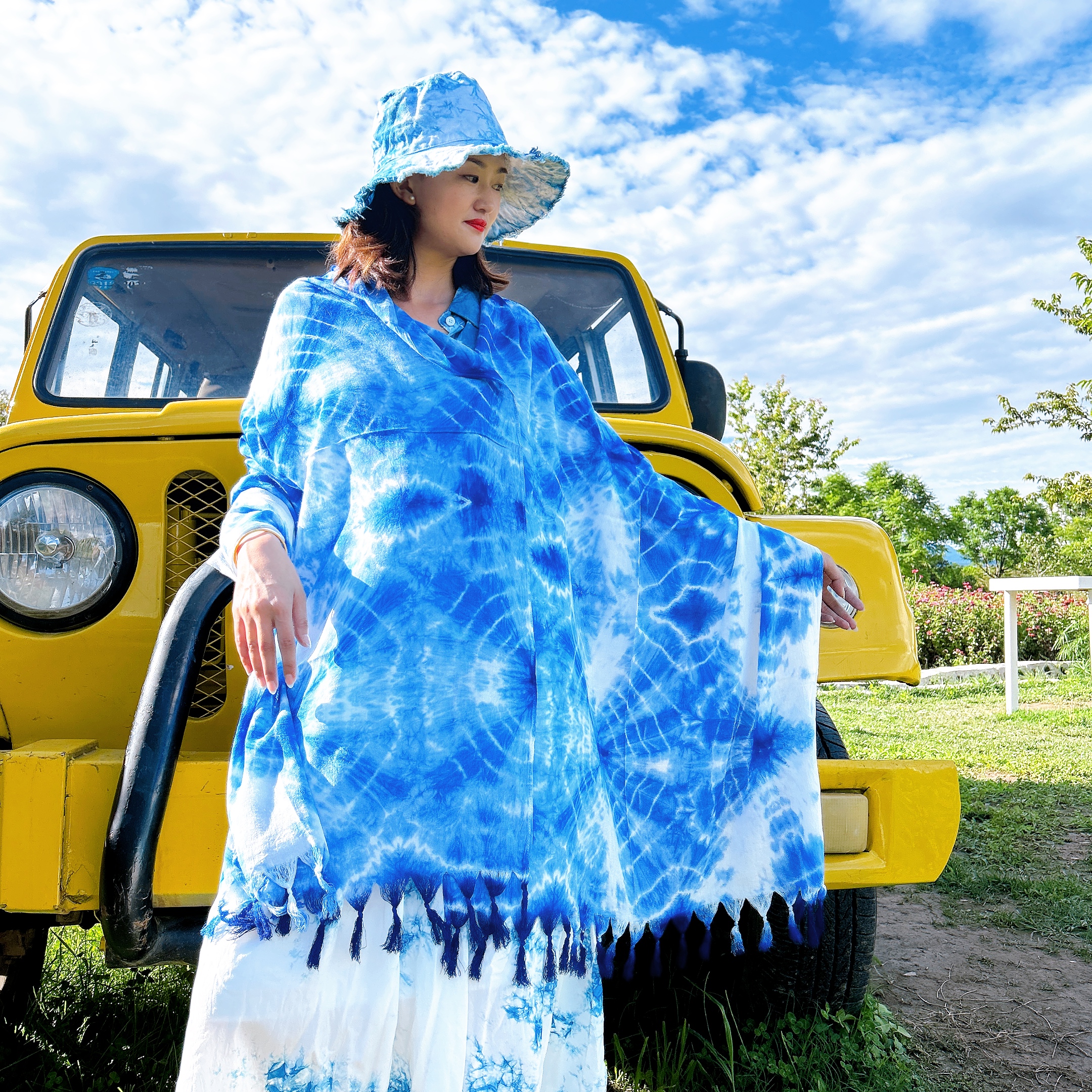 大理白族手工扎染围巾百搭款