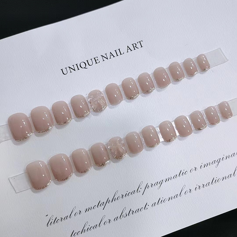 [长短可选]冰透肉桂色变色蝴蝶结穿戴美甲气质纯欲送固态胶烤灯