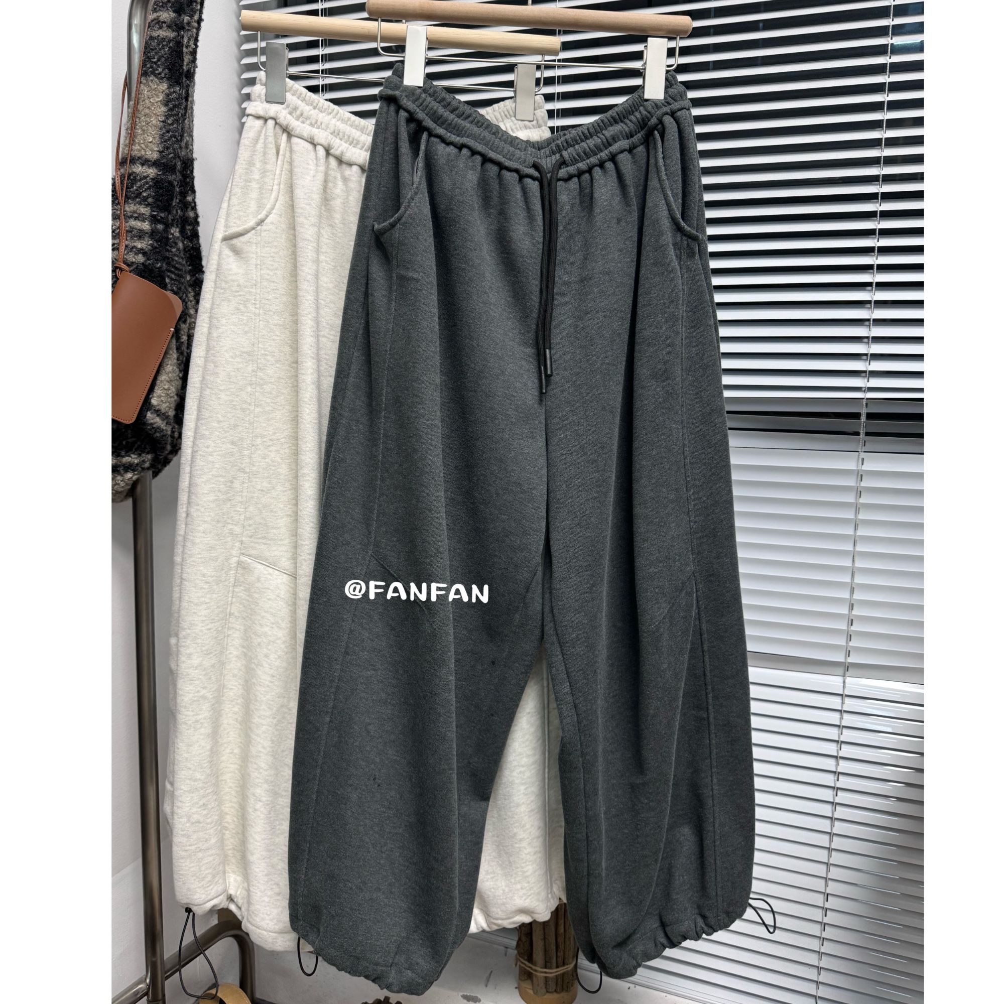 FAN冬季加绒阔腿松紧休闲裤
