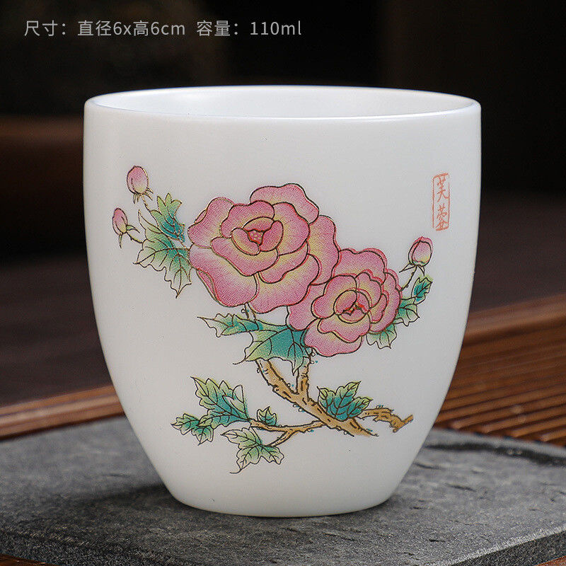 羊脂玉瓷主人杯釉上彩功夫专用中式品茗个人单杯彩绘家用陶瓷茶杯