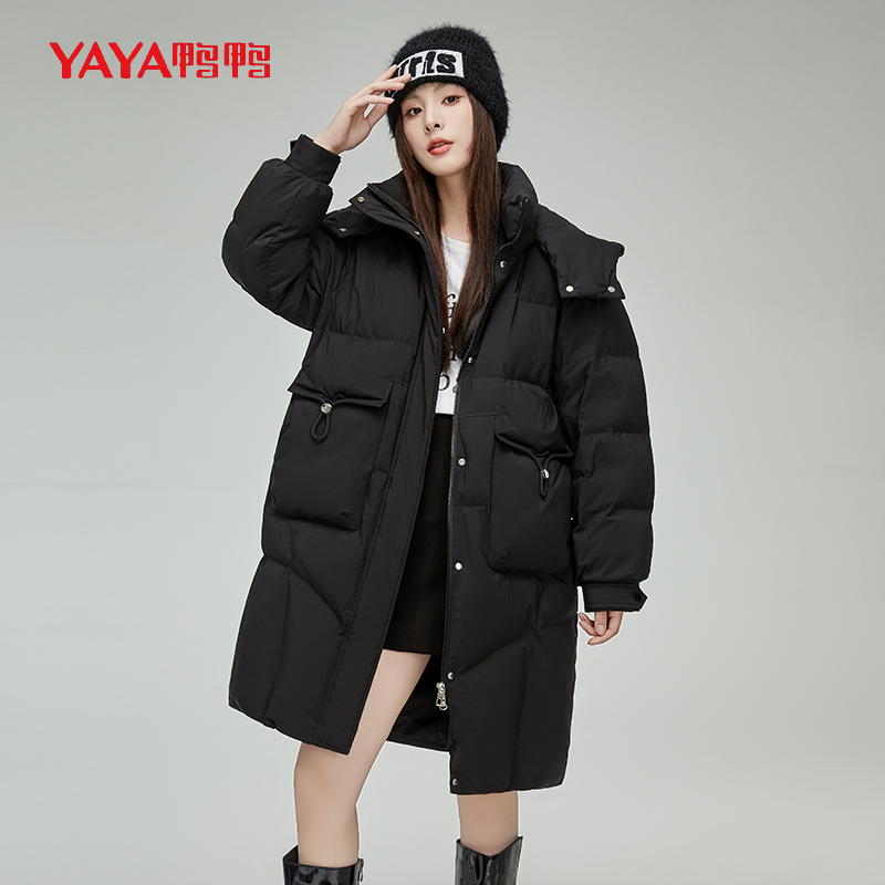 YAYA/鸭鸭保暖防风气质长款时尚连帽女士加厚羽绒服【YE3B60937D】
