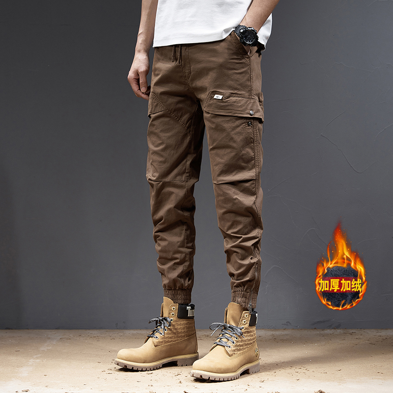 LeeYUBB男士百搭休闲裤冬季加绒保暖加厚长裤宽松时尚潮流工装裤