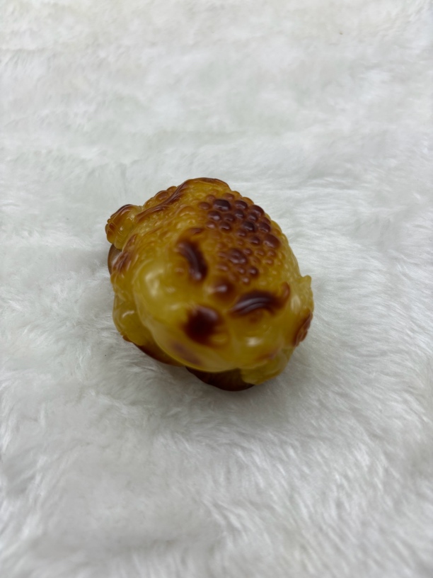 纯天然琥珀蜜蜡俏色巧雕金蟾