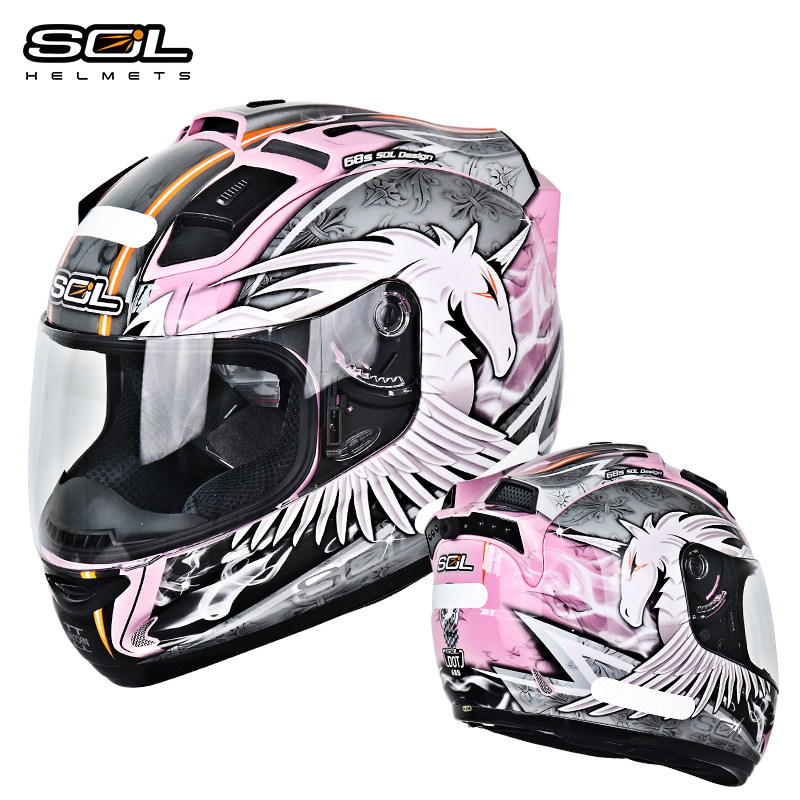 台湾sol摩托车头盔全盔68s二三代尾灯款女士男机车冬季跑盔独角兽