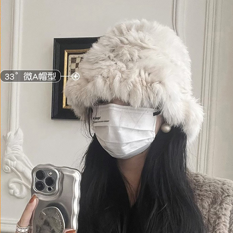 【小扬哥推荐】兔毛帽子女毛毛秋冬川西长白山雪景帽拍照毛线帽皮
