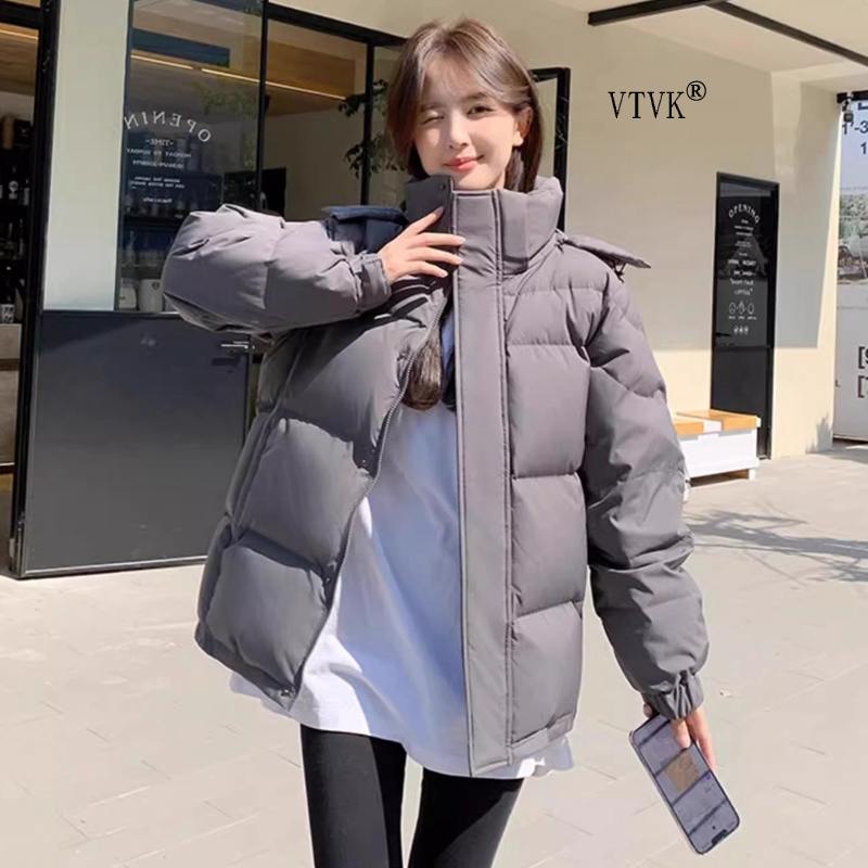 VTVK时尚潮流棉衣女短款2023新款冬季小个子连帽棉袄加厚面包外套