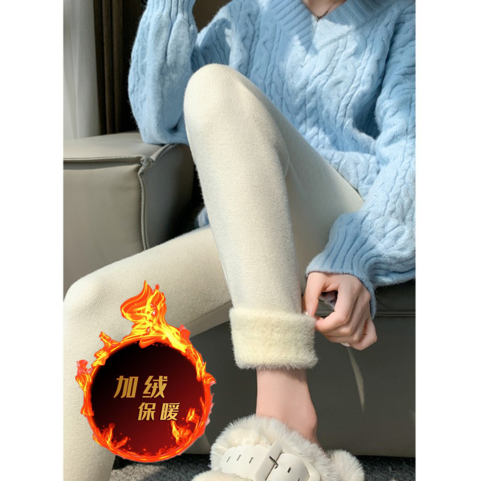 VTVK加绒加厚打底裤女新款外穿保暖秋裤高腰紧身弹力显瘦小脚棉裤