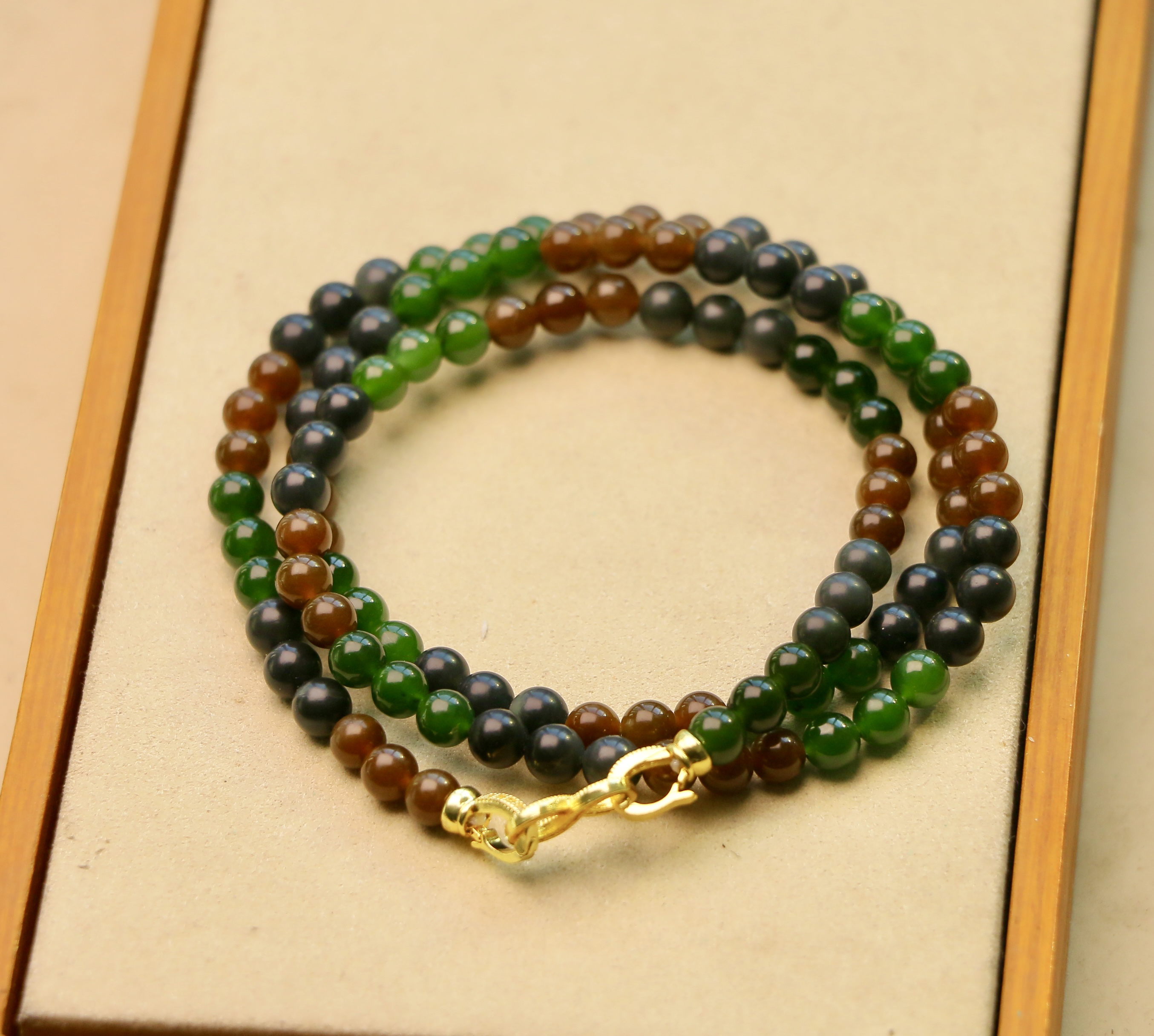 和田玉108复古配色多圈妈妈链毛衣链