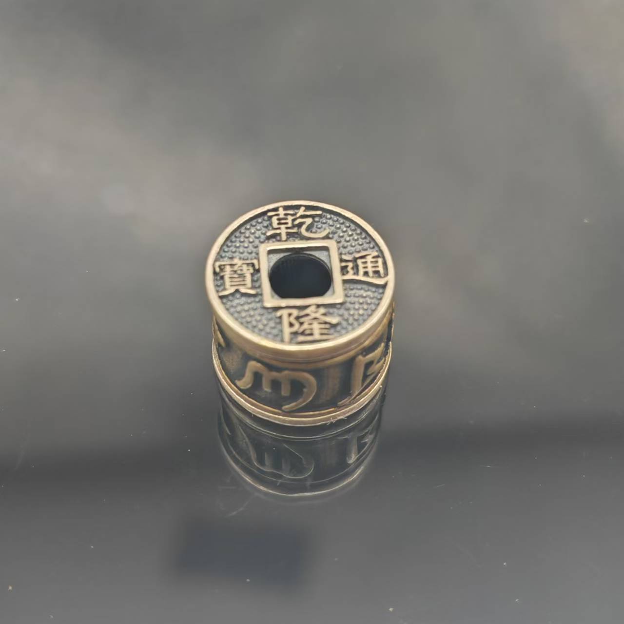925银银制品 乾隆通宝六字真言重工可转动银鼓珠卡12mm内径4mm