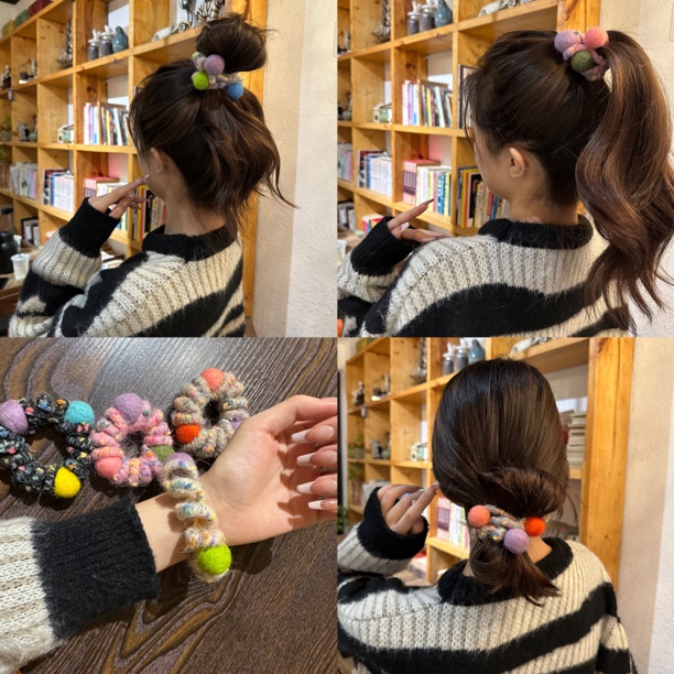 彩虹甜妹～秋冬新款手工编织ins毛线电话线发圈高级感弹力可爱发绳