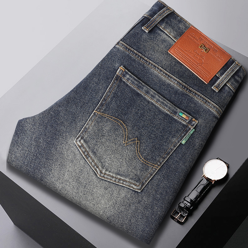 YUANNIU/原牛怀旧复古男士直筒宽松高端韩版水洗做旧潮牌牛仔长裤