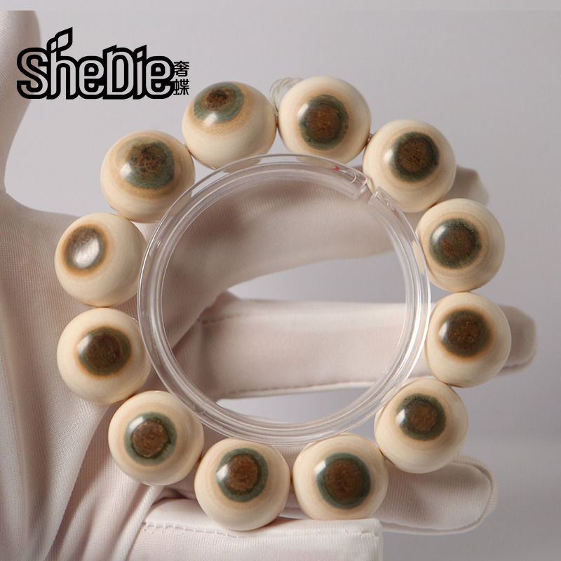 奢蝶猛犸象牙新品蓝眼睛单圈手串满纹冰料蓝皮手串男女款带证书