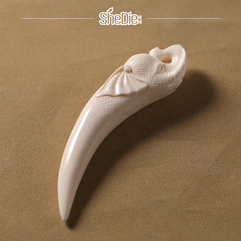 奢蝶猛犸象牙冰料吉象手工雕刻牙尖吊坠佛珠项链牙雕平安挂件