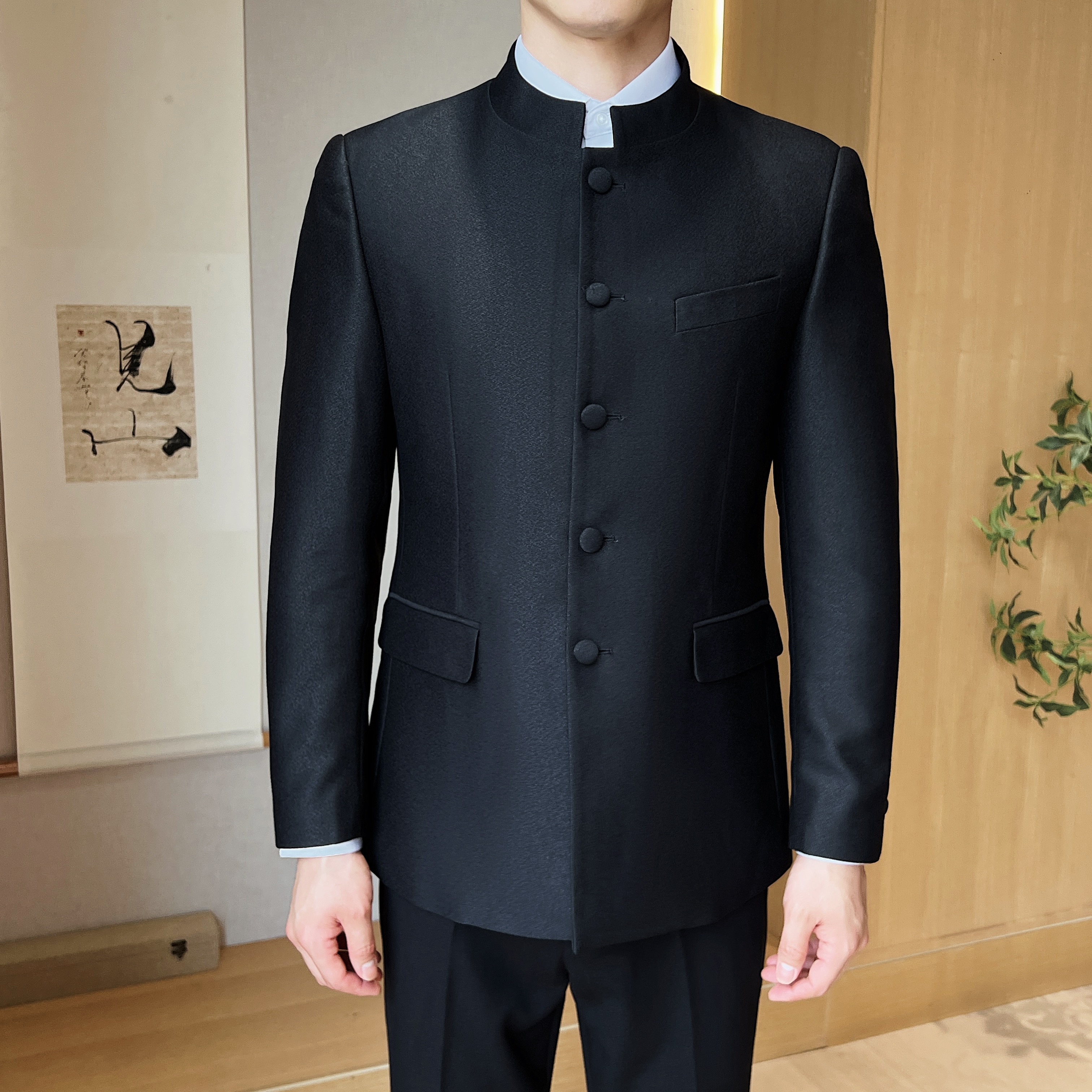 中国风立领中山装套装复古新郎中青年中式结婚伴郎