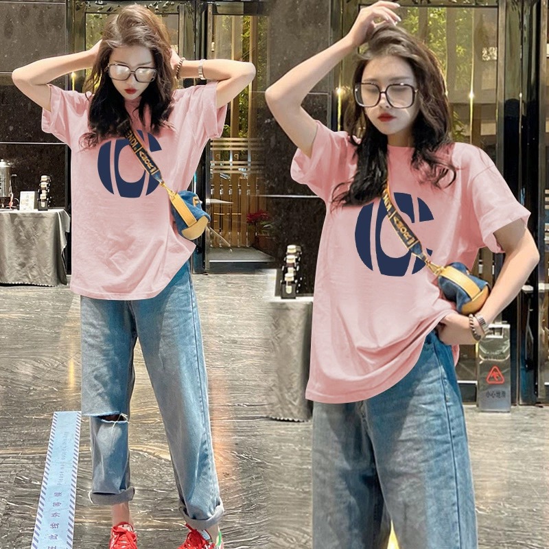 粉红色纯棉圆领内搭短袖T恤女2024夏季新款欧货宽松上衣打底衫ins