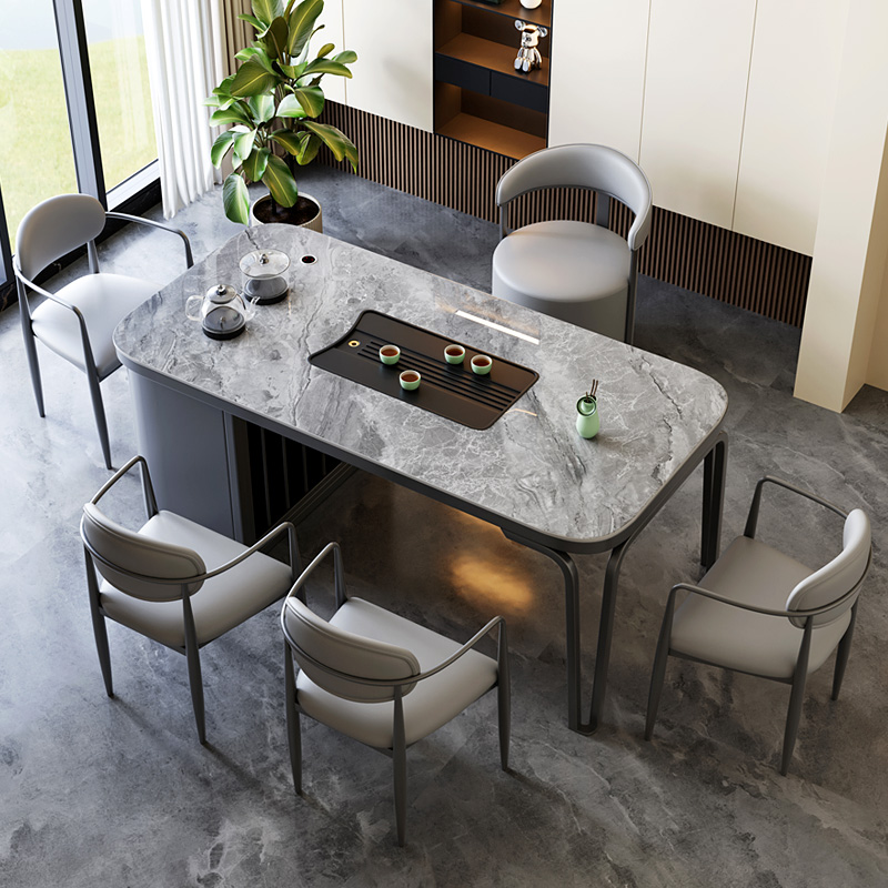 轻奢亮光岩板茶桌茶台办公室功夫茶台现代简约家用客厅阳台泡茶桌