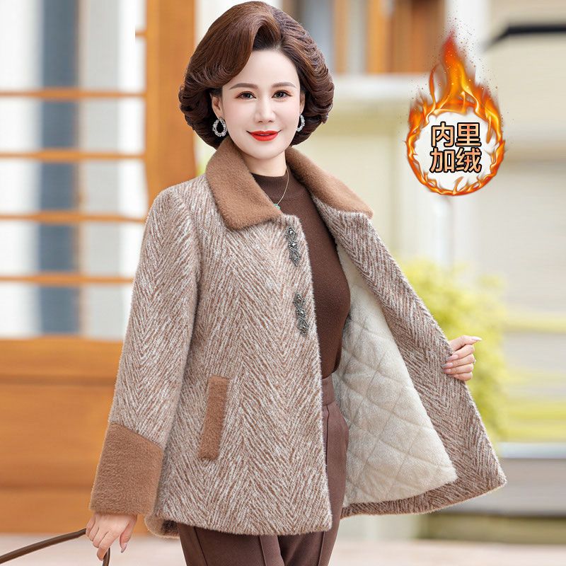 妈妈衣服冬季外套加绒加厚中老年人女秋冬装水洋气短款大衣