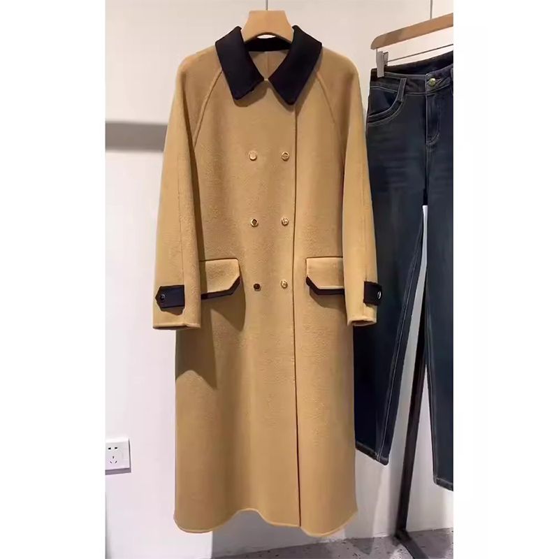 【现货】赫本风高级感韩系气质卡其色中长款毛呢子大衣外套冬新款