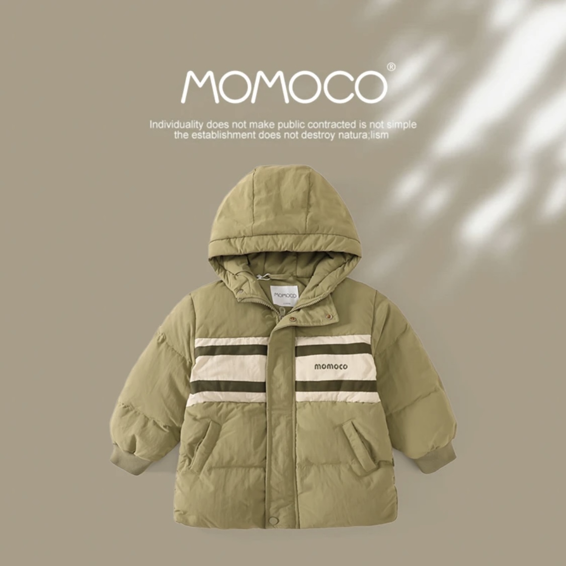 MOMOCO男童冬季条纹撞色连帽羽绒服76410102024