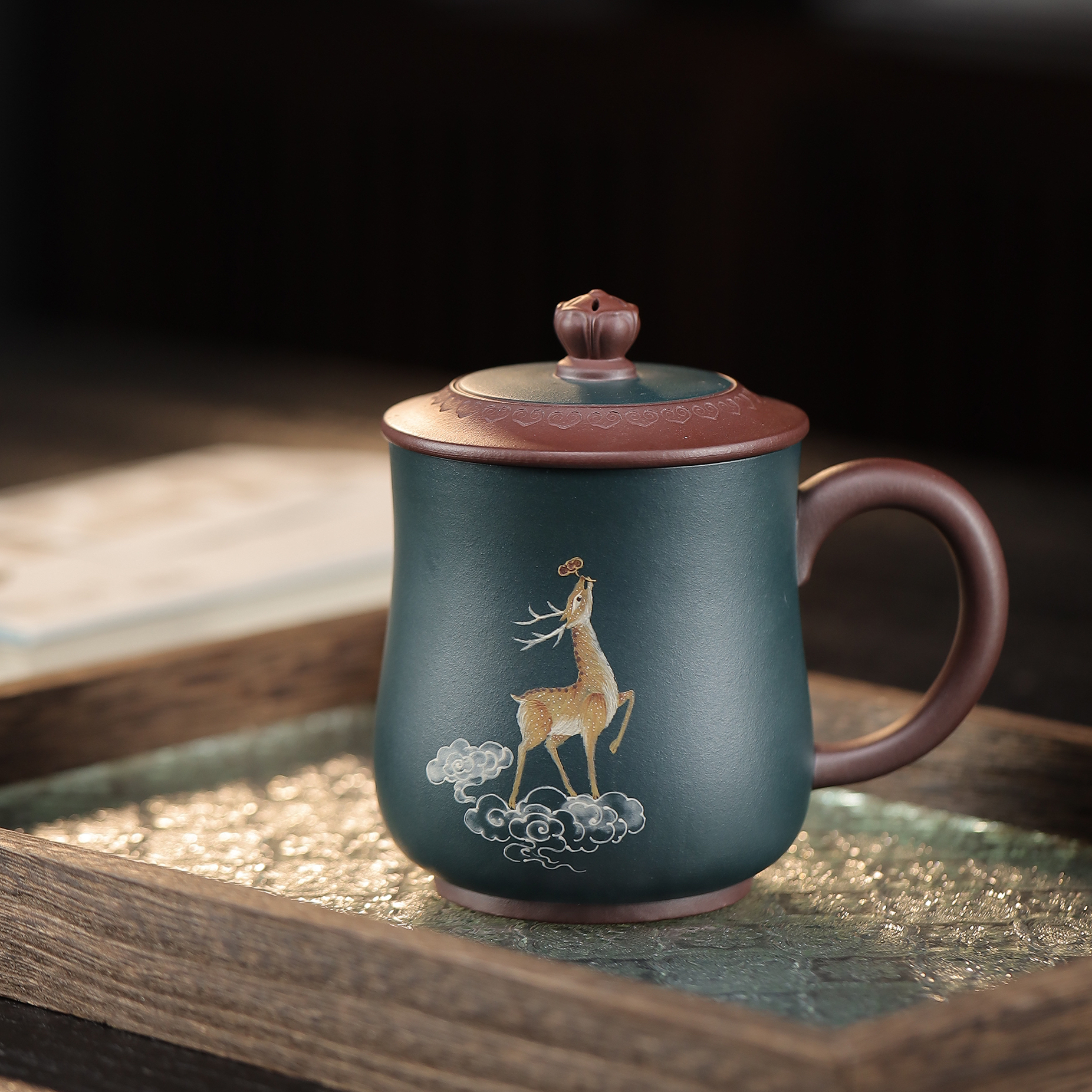 静心【盖杯】双色粉浆盖杯380cc陶瓷紫砂杯带盖泡茶杯茶具茶水杯