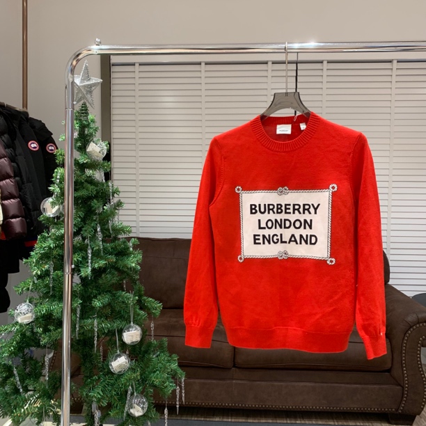 Burberry红色索具嵌花伦敦标语毛衣/s码/99新/13007