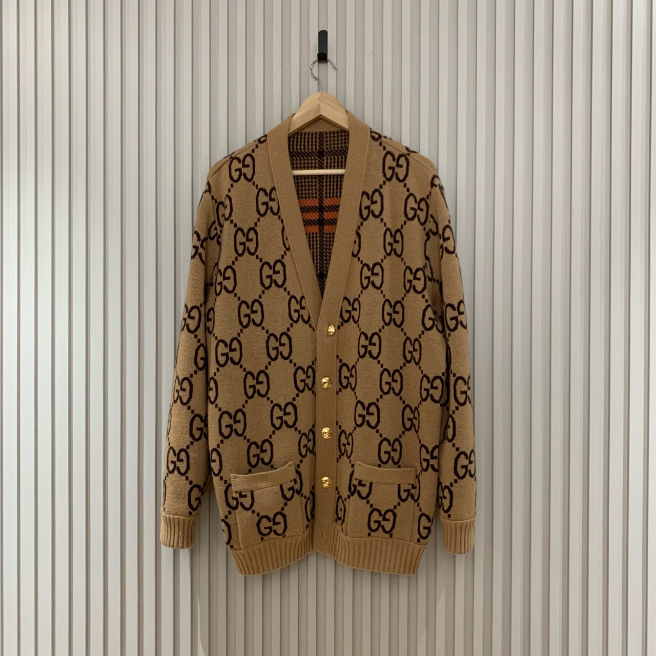 Gucci新款双G老花字母双面穿羊毛针织衫开衫/L码/99新/13176