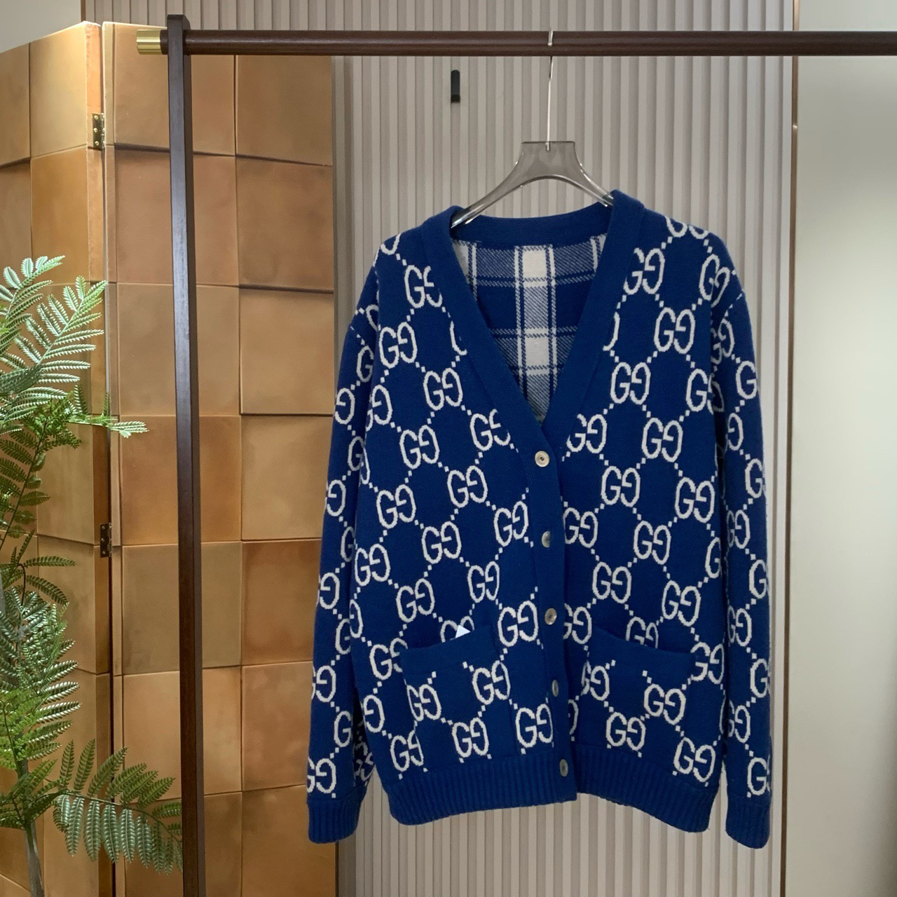 Gucci 24ss最新款格纹老花满印双面穿开衫/xl码/99新/15562