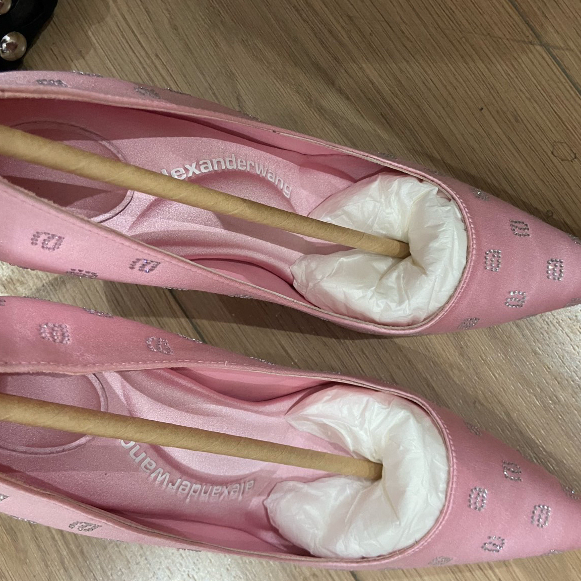 Alexander Wang 23新款粉色丝绸水钻高跟鞋/36码/全新/13678