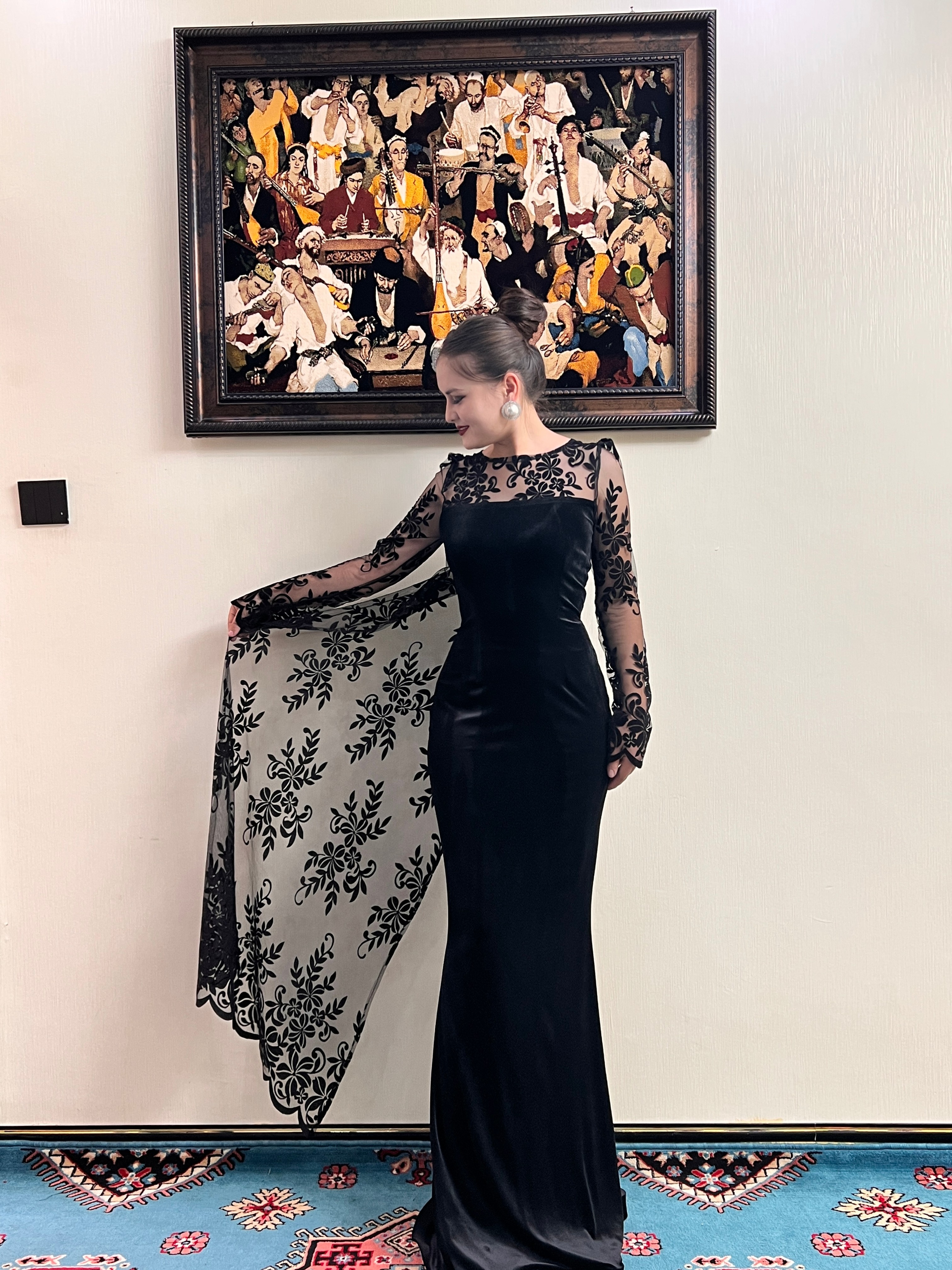 高级感黑色晚礼服 面料是丝绒有弹性放心下单