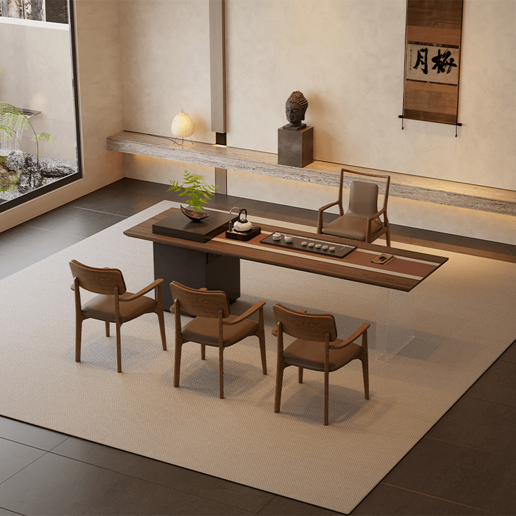 高品质中纤板烤漆茶桌实木木皮贴面休闲高端高品质亚克力茶台茶桌