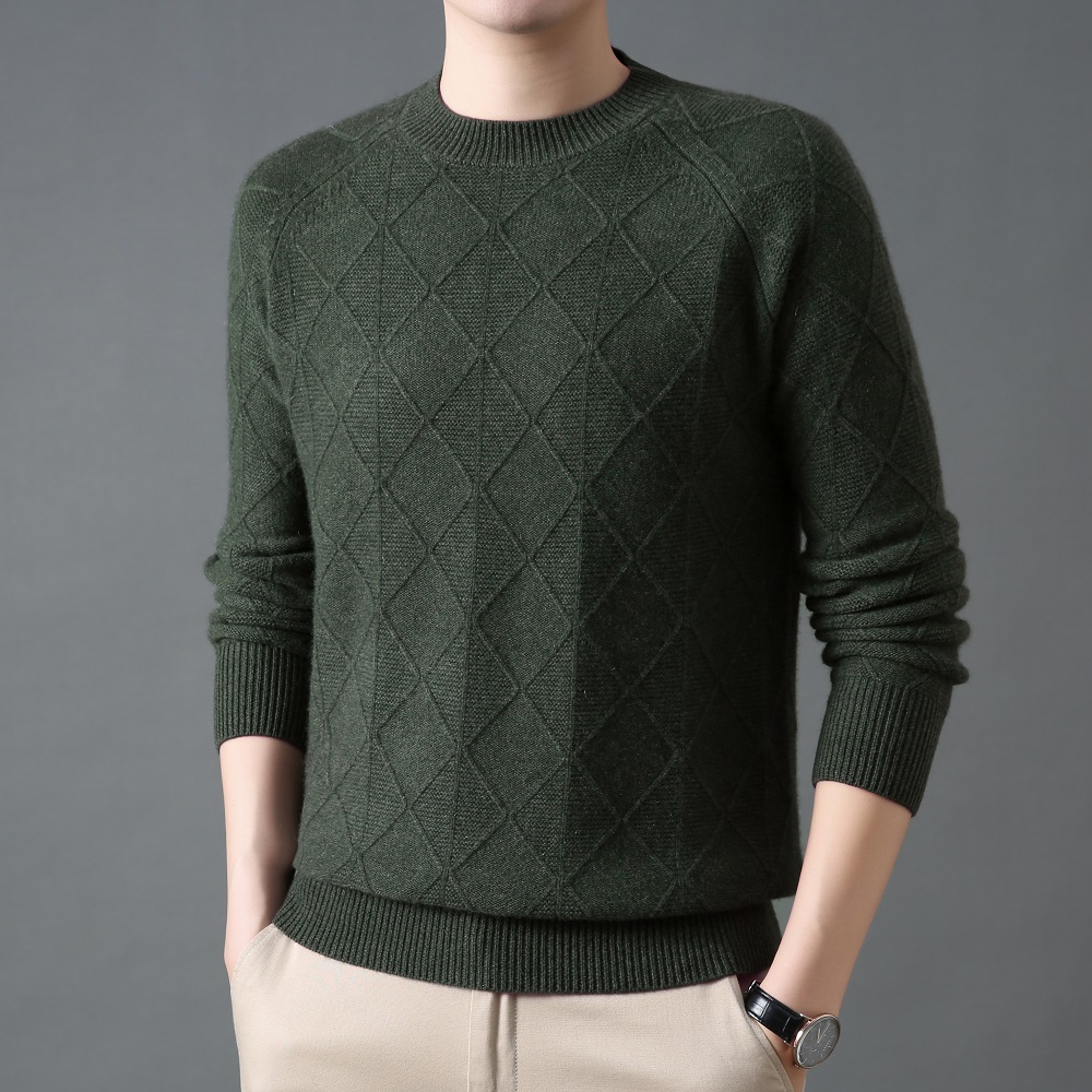 【100%山羊绒】秋冬男士圆领双股提花加厚针织羊绒衫901时尚休闲