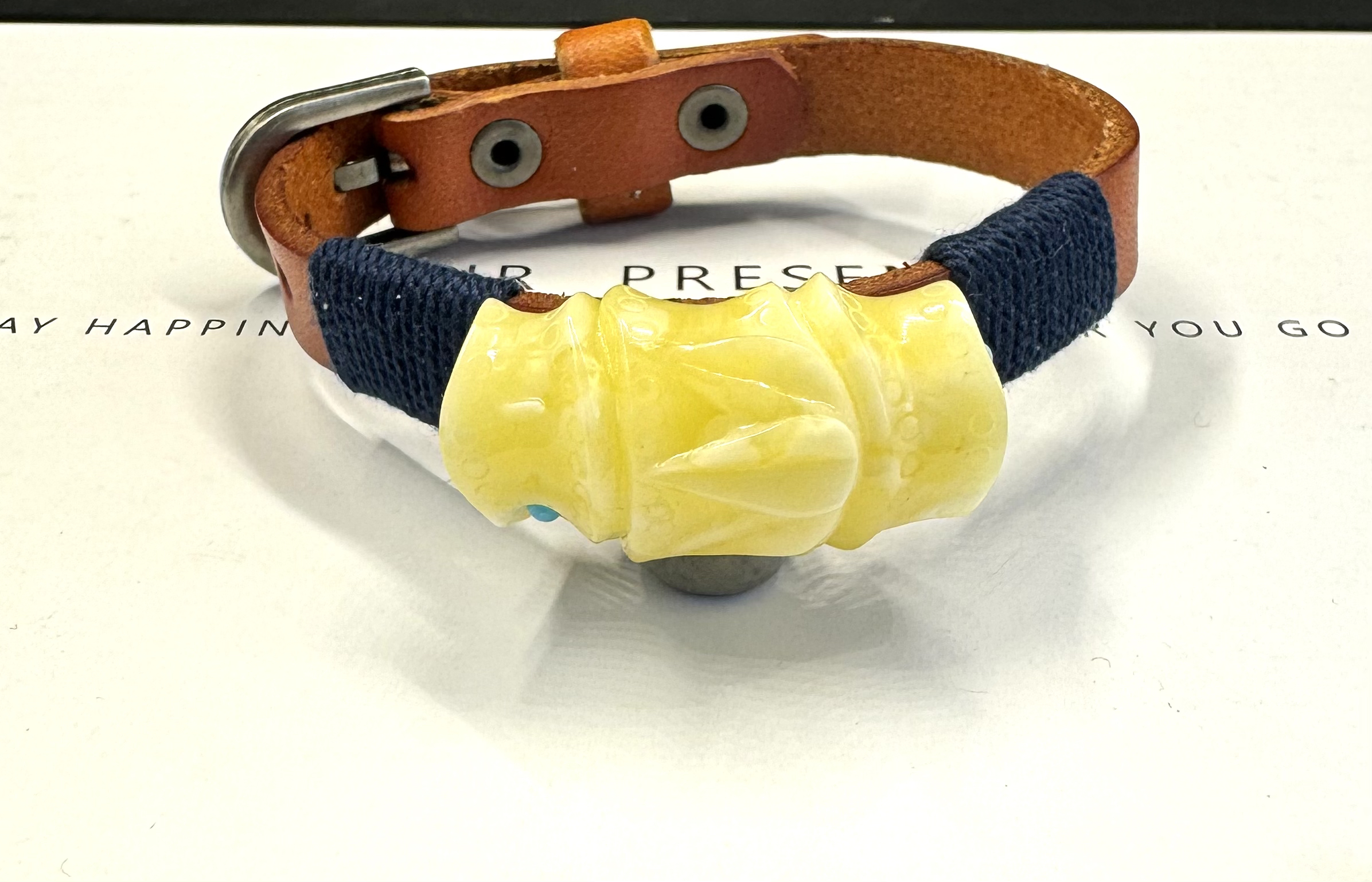 蜜蜡竹节手牌皮绳款