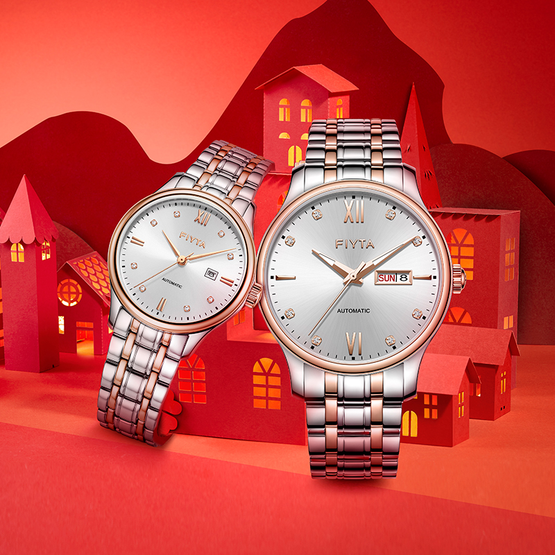 【飞亚达】经典系列浮光跃金夜光双历机械情侣表zc