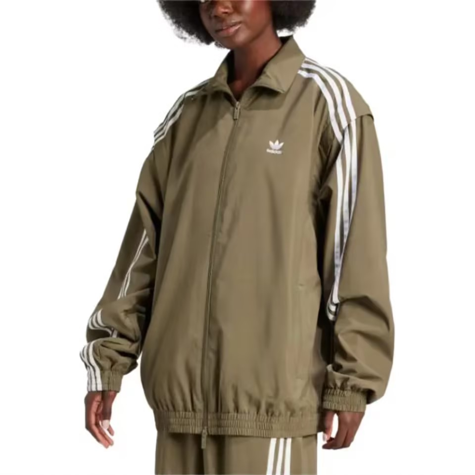 【滔搏联动】adidas  运动宽松时尚百搭长袖夹克外套橄榄绿 JM9252