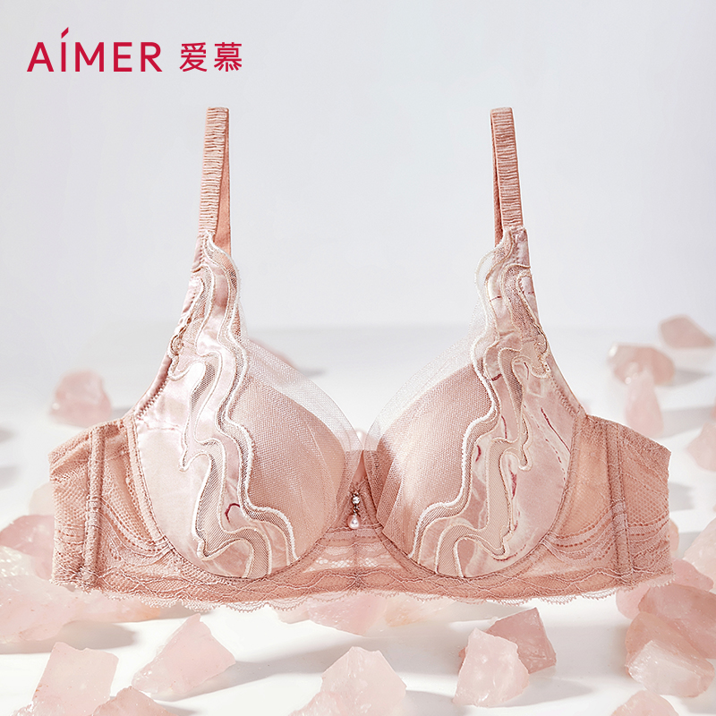 AIMER/爱慕敦煌岩彩薄杯文胸蕾丝舒适女士透气聚拢内衣AM127811