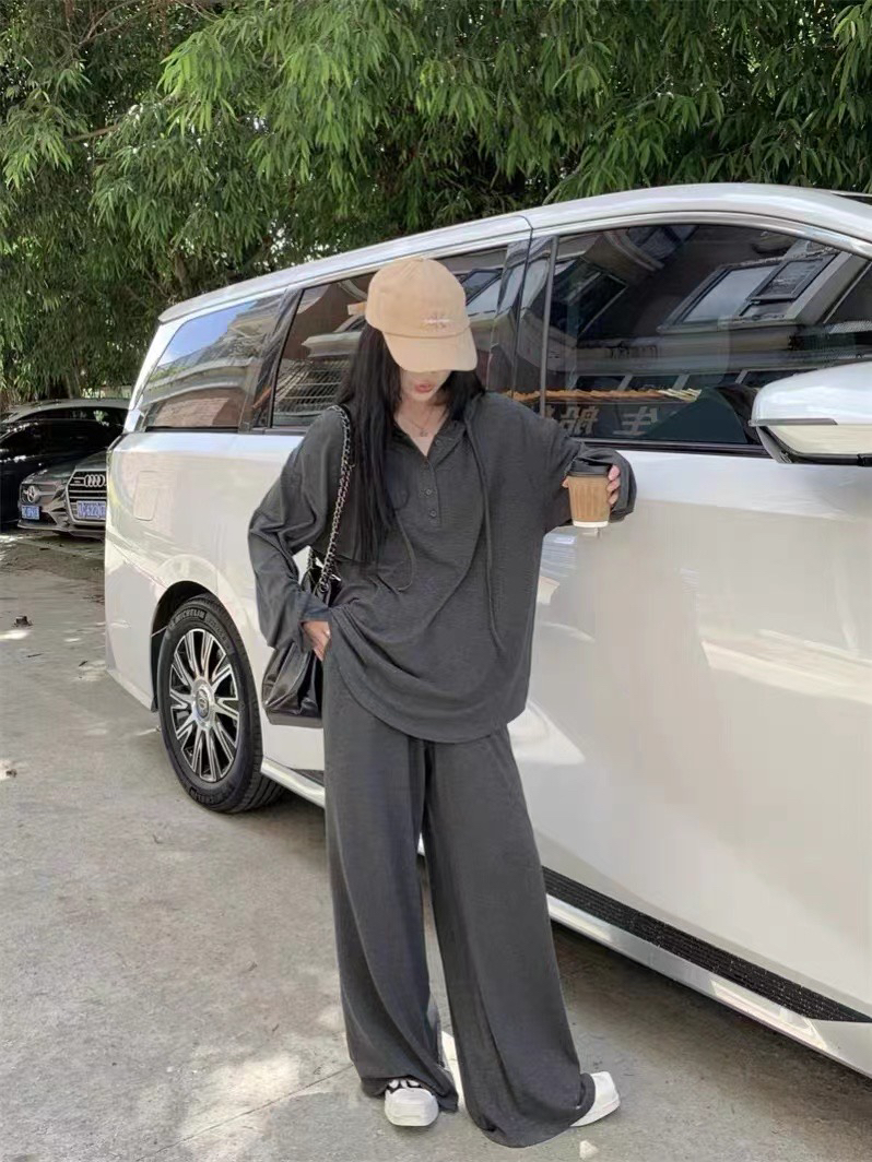 大码女装秋季套装韩版宽松连帽阔腿春秋
