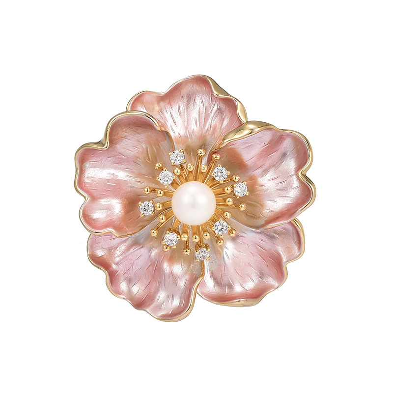 铜合金珐琅胸针 6465 粉色牡丹花 国风手工高档胸花别针 大衣配饰