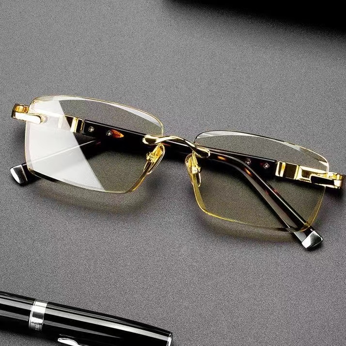 无框竹叶青商务款水晶石头镜